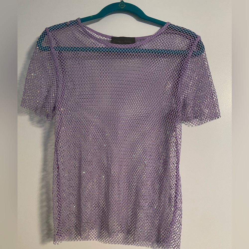 Anthropologie Sunday in Brooklyn Rhinestone Mesh Top in lavender